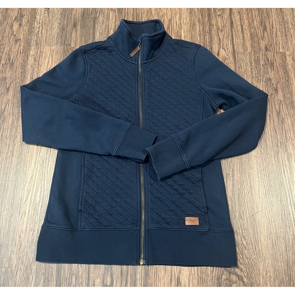 LL Bean Navy Blue Quilted Front Full Zip Sweatshirt Jacket XS 508104